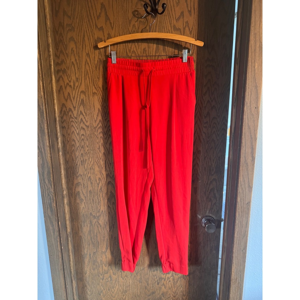 Melloday Red Jogger Pants Elastic Waist Drawstring Tapered Leg Trousers Womens M